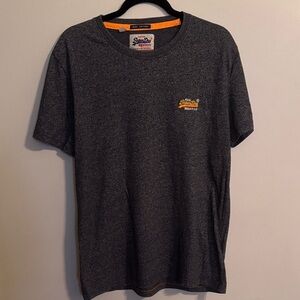 Superdry Men's Dark Gray Tee with Orange Details